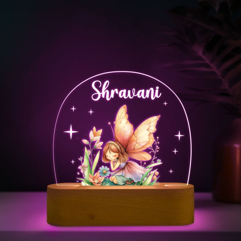 Personalized Cute Girl Butterfly with Fairy Design Night Lamp with Automatic Color Changing Light Custom with Name Girls Room Bedside Lamp Birthday Return Gift
